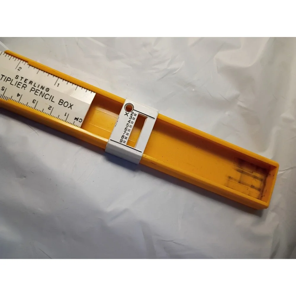 Vintage Sterling Multiplier Pencil Box Yellow Plastic Ruler Sharpener D-157534